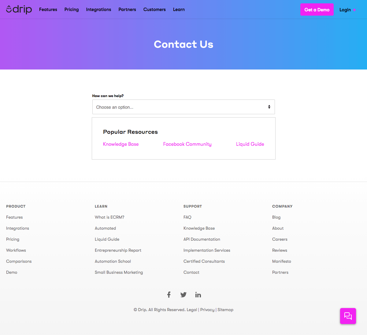 Drip Contact page Find SaaS sites inspiration