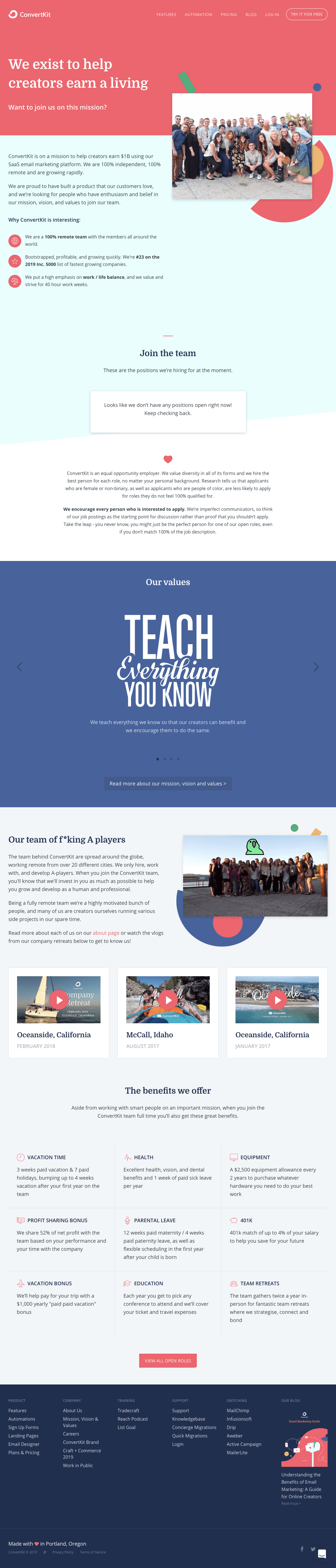 ConvertKit Career page Find SaaS sites inspiration