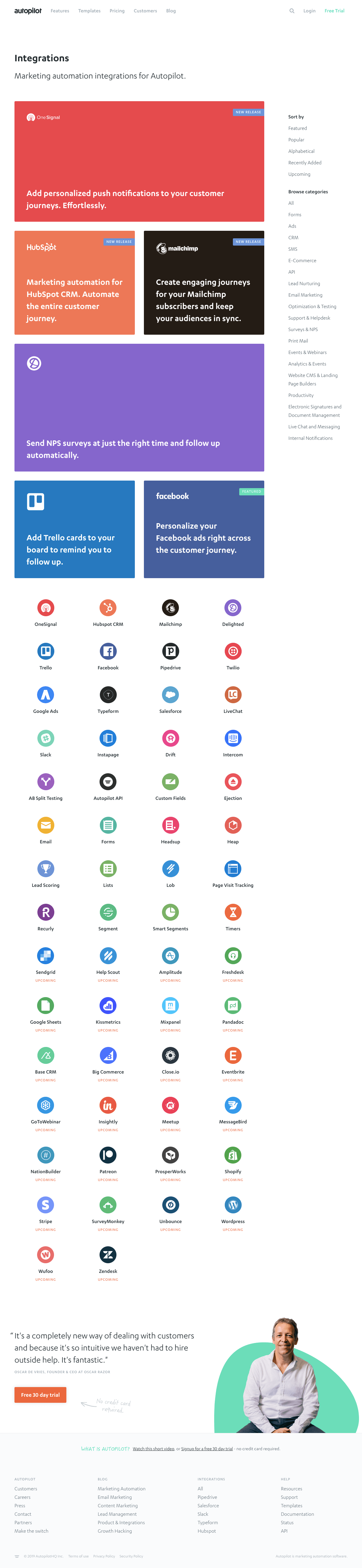 Autopilot Integrations page Find SaaS sites inspiration
