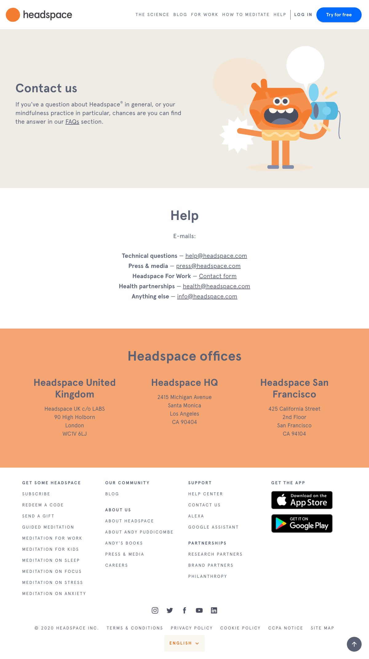 Headspace Contact page Find SaaS sites inspiration