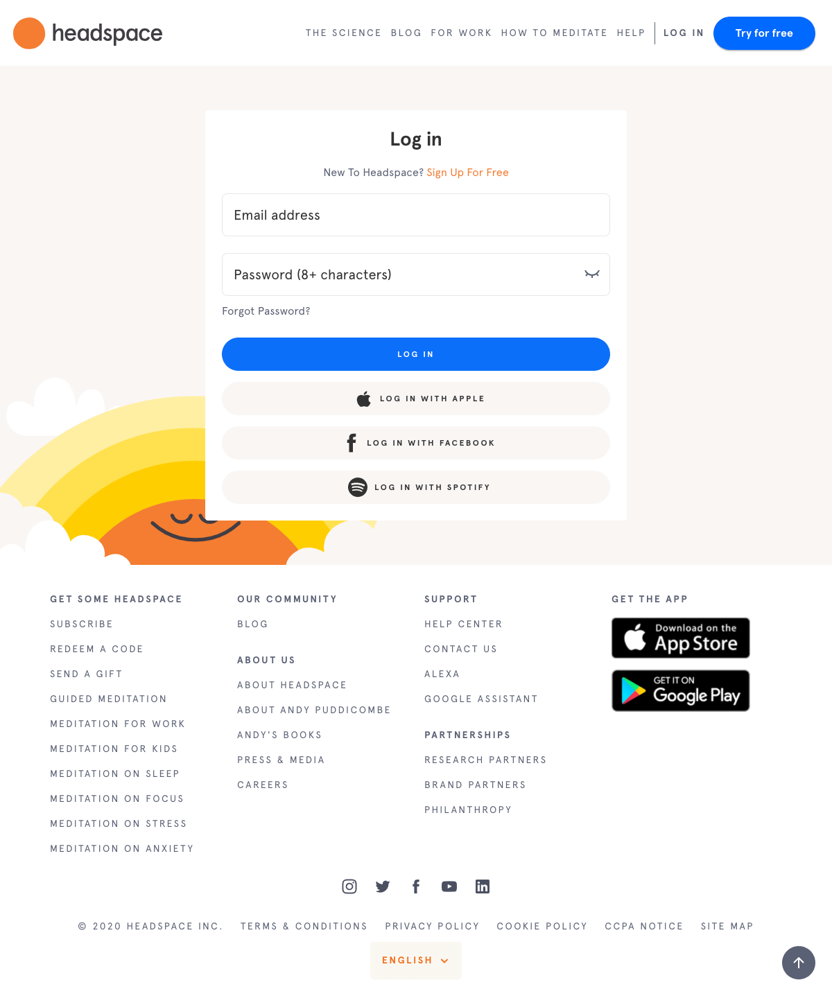 Headspace Login page Find SaaS sites inspiration