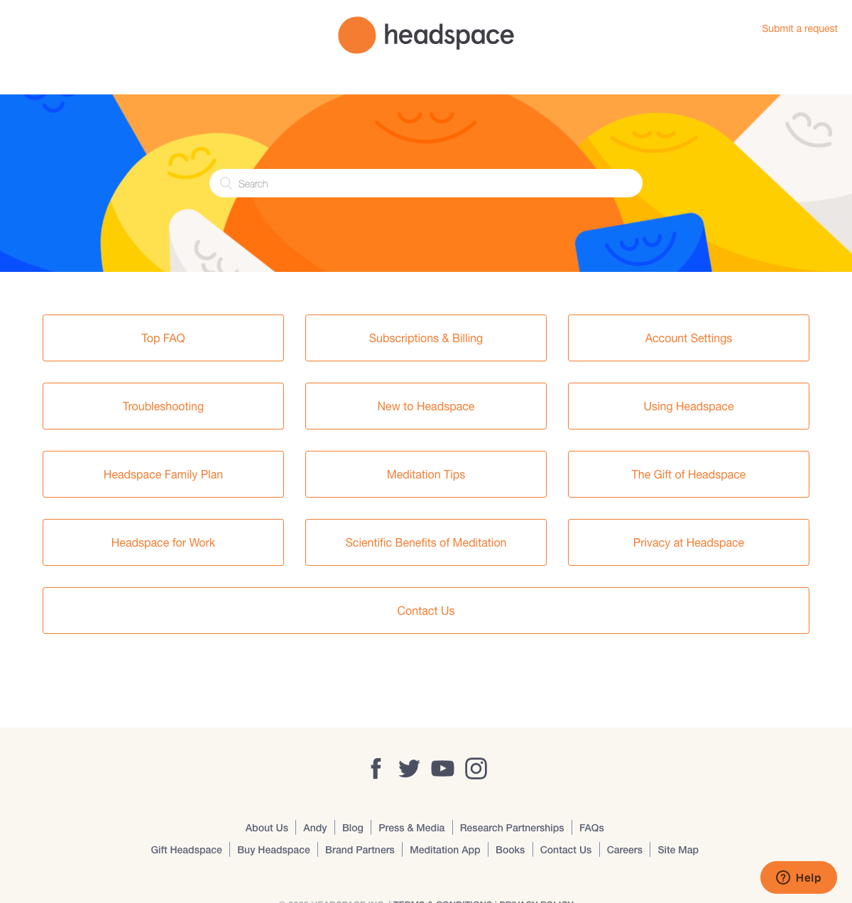 Headspace Support page Find SaaS sites inspiration