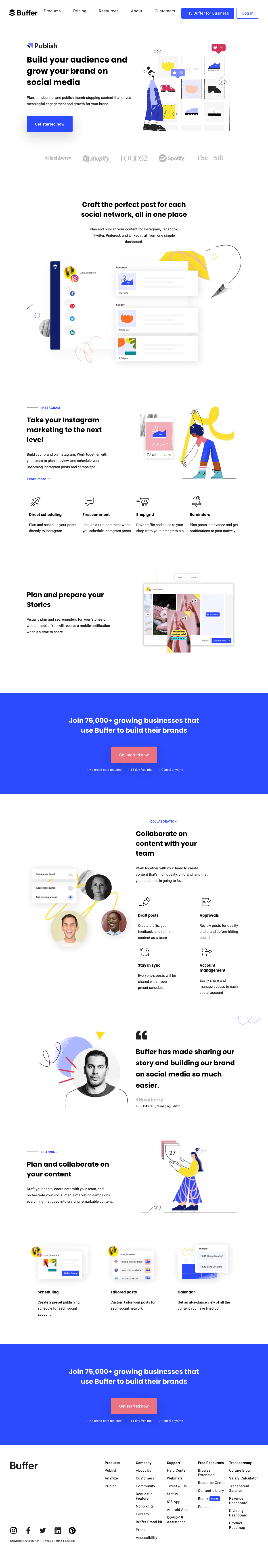 Buffer Features page Find SaaS sites inspiration