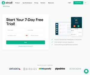 Aircall – Sign up page