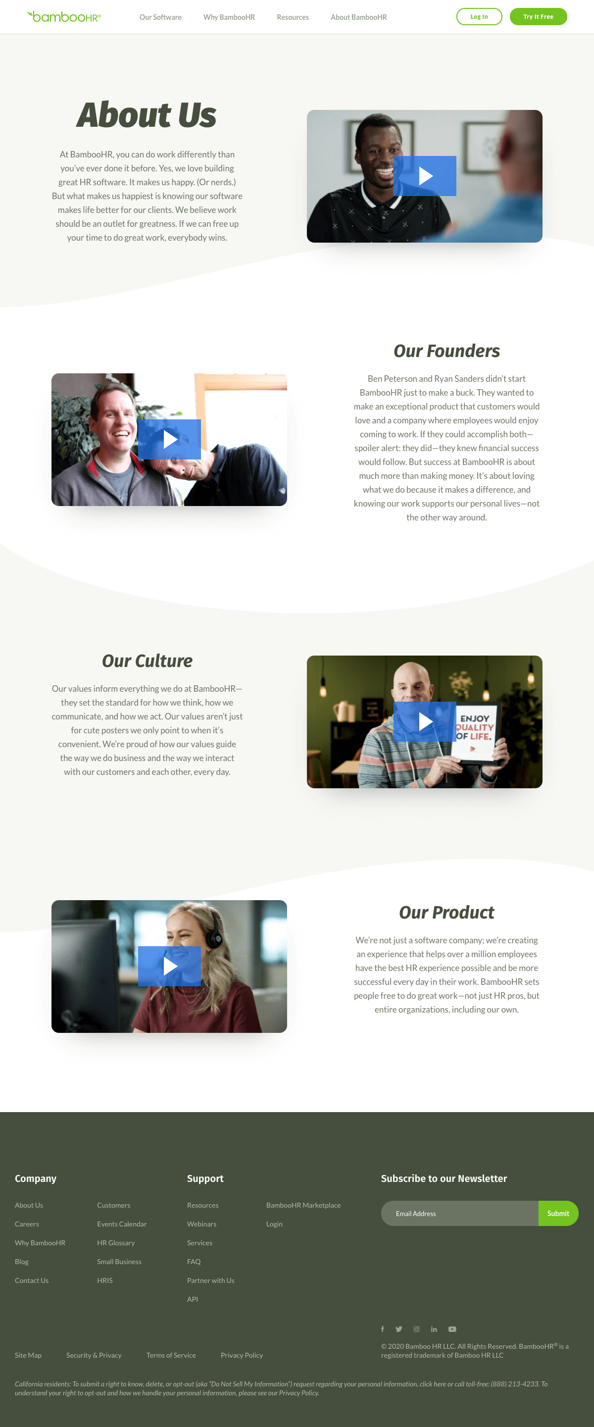 BambooHR About Us page Find SaaS Websites inspiration