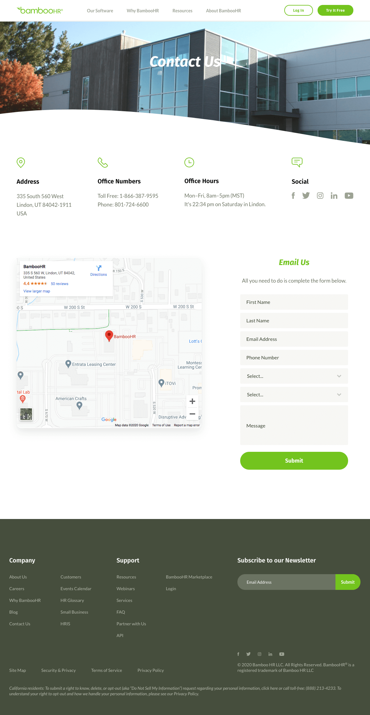 BambooHR Contact page Find SaaS sites inspiration