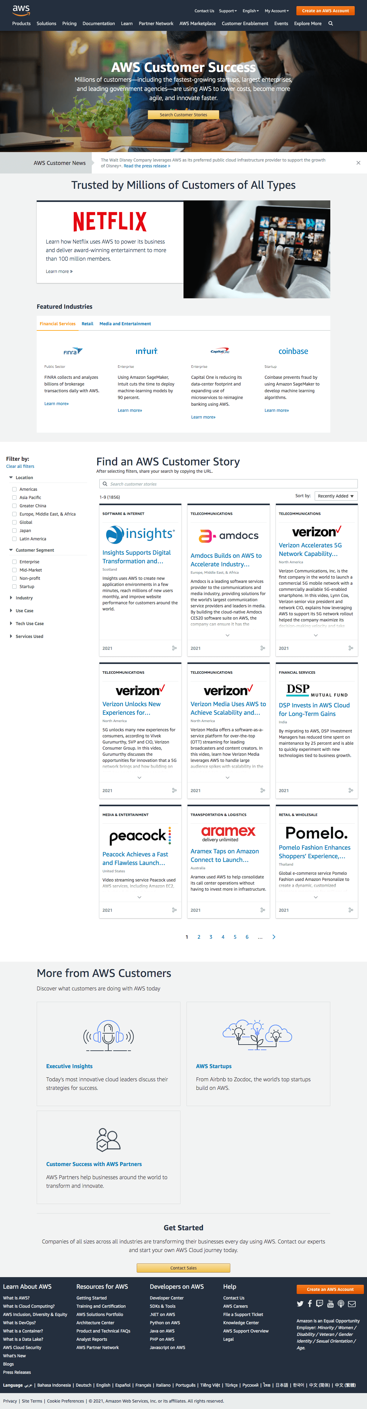 AWS – Customers page 1 - Find SaaS Websites inspiration